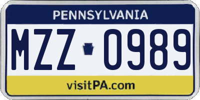 PA license plate MZZ0989