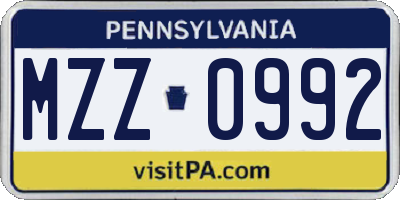 PA license plate MZZ0992