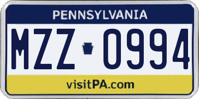PA license plate MZZ0994