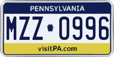 PA license plate MZZ0996