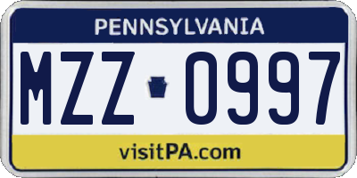 PA license plate MZZ0997