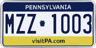 PA license plate MZZ1003