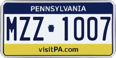 PA license plate MZZ1007