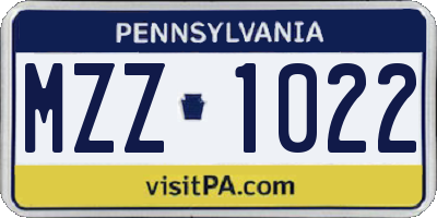 PA license plate MZZ1022