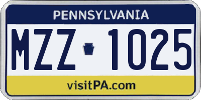 PA license plate MZZ1025