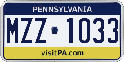 PA license plate MZZ1033
