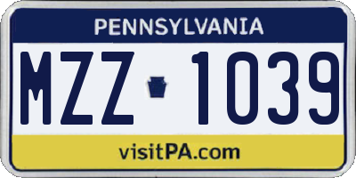 PA license plate MZZ1039