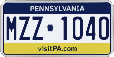 PA license plate MZZ1040