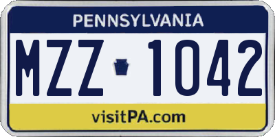 PA license plate MZZ1042