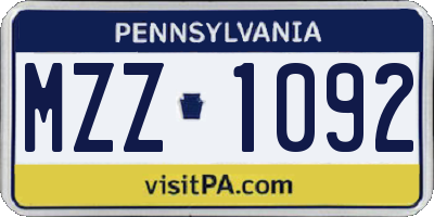 PA license plate MZZ1092