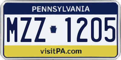 PA license plate MZZ1205