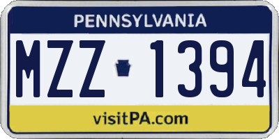 PA license plate MZZ1394