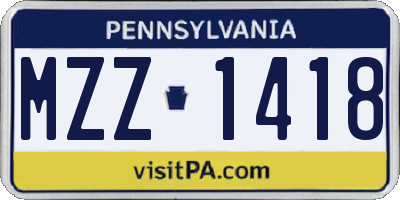 PA license plate MZZ1418