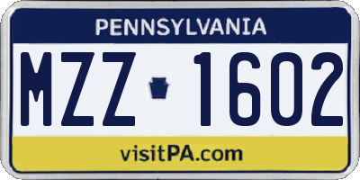 PA license plate MZZ1602