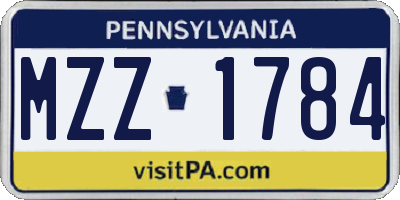 PA license plate MZZ1784
