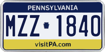 PA license plate MZZ1840