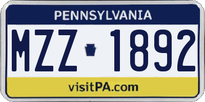 PA license plate MZZ1892
