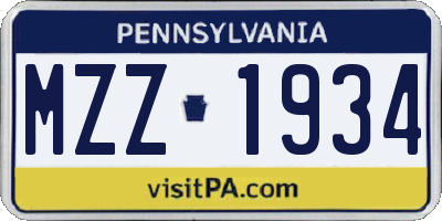 PA license plate MZZ1934