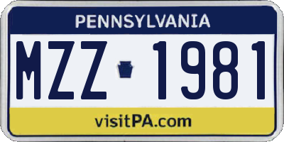 PA license plate MZZ1981
