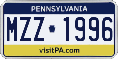 PA license plate MZZ1996