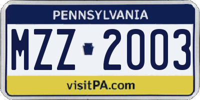 PA license plate MZZ2003
