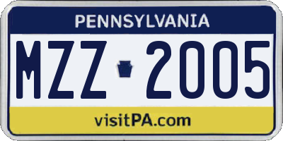 PA license plate MZZ2005