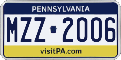 PA license plate MZZ2006
