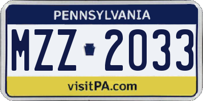 PA license plate MZZ2033