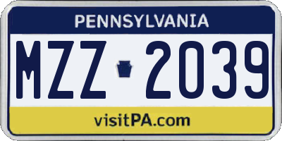PA license plate MZZ2039
