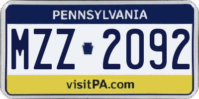 PA license plate MZZ2092