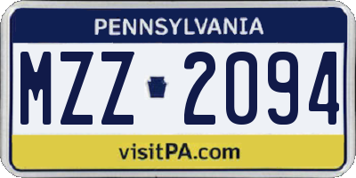 PA license plate MZZ2094