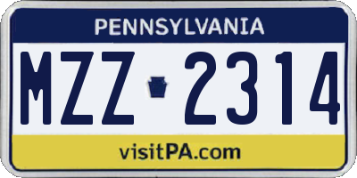 PA license plate MZZ2314