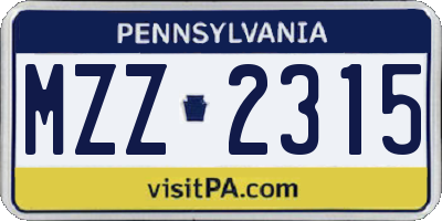 PA license plate MZZ2315