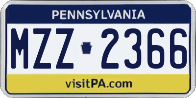 PA license plate MZZ2366