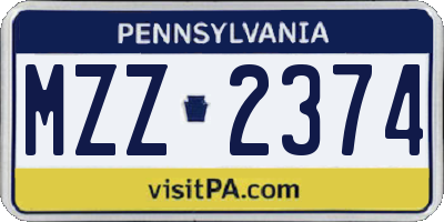 PA license plate MZZ2374
