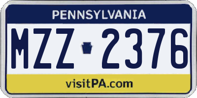 PA license plate MZZ2376