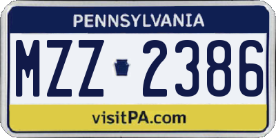 PA license plate MZZ2386