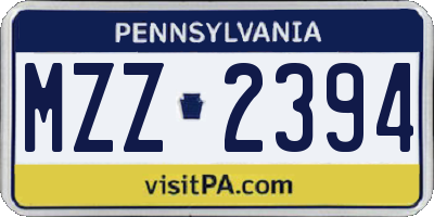 PA license plate MZZ2394
