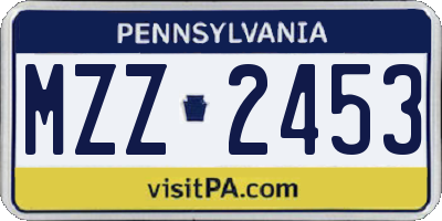 PA license plate MZZ2453