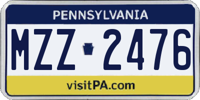 PA license plate MZZ2476