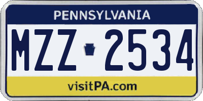 PA license plate MZZ2534