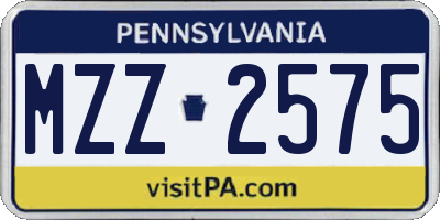 PA license plate MZZ2575