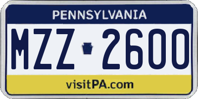 PA license plate MZZ2600