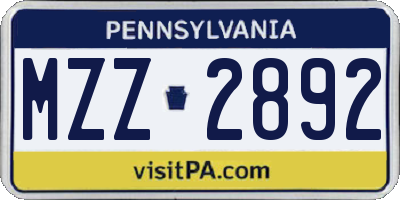 PA license plate MZZ2892
