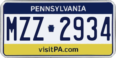 PA license plate MZZ2934