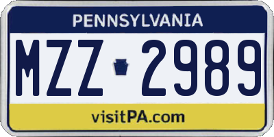 PA license plate MZZ2989