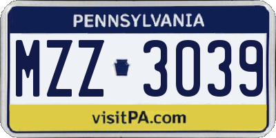 PA license plate MZZ3039