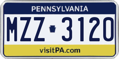 PA license plate MZZ3120