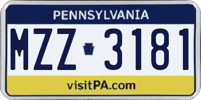 PA license plate MZZ3181