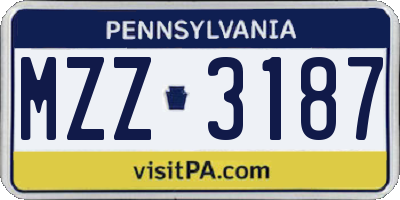 PA license plate MZZ3187